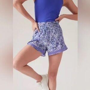 Athleta Mesh Racer Run Purple Pattern Mid Rise 3" Shorts women's outdoor run